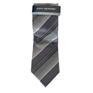John Ashford NWT Men's Neck Tie Key West Striped Gray Skinny 3 1/4" x 57”